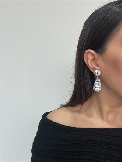 Silver Taşlı Topçuklu Damla Küpe