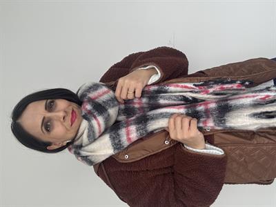 Simli Krem Çizgili Kaşkol