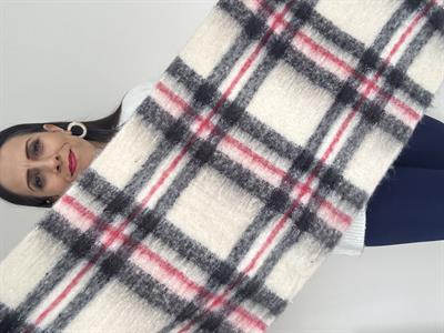 Simli Krem Çizgili Kaşkol