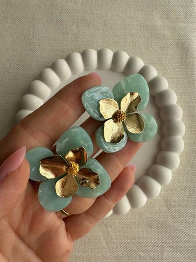 Yeşil-Gold Kemik Küpe