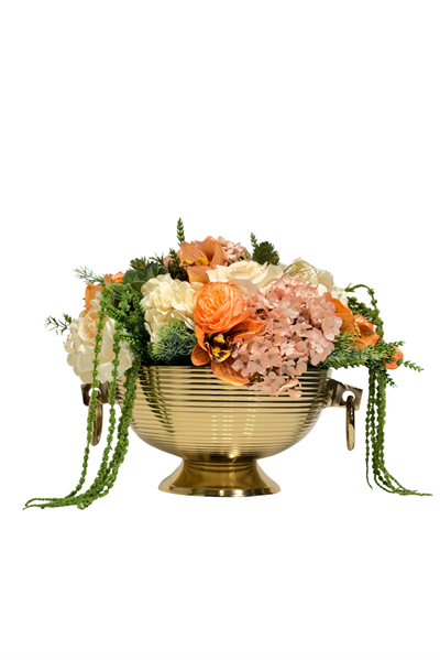 LARA DECOR - Gold Döküm Halkalı Kase Somon Çiçek Aranjmanı