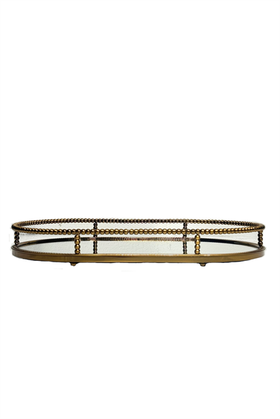Metal Eskitme Boncuklu Oval Tepsi