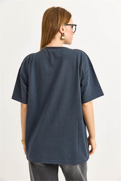 Füme Baskılı Oversize Tişört