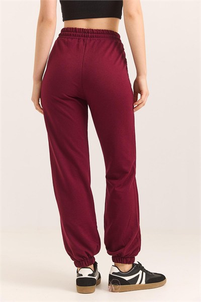 Bordo Baskılı Cepli Eşofman Pantolon
