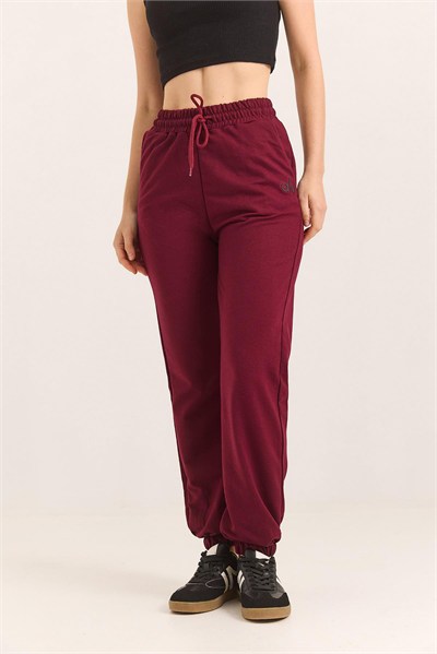 Bordo Baskılı Cepli Eşofman Pantolon