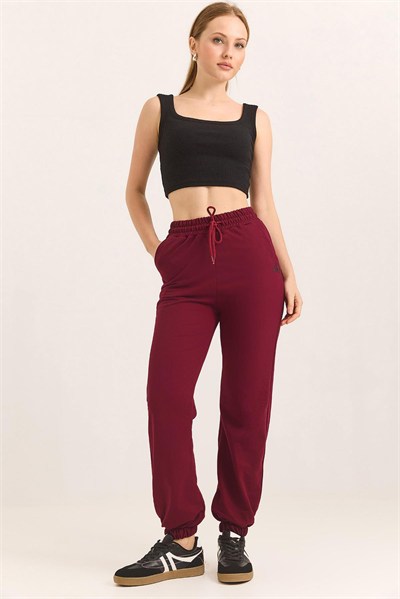 Bordo Baskılı Cepli Eşofman Pantolon