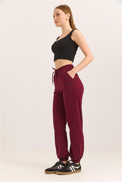 Bordo Baskılı Cepli Eşofman Pantolon
