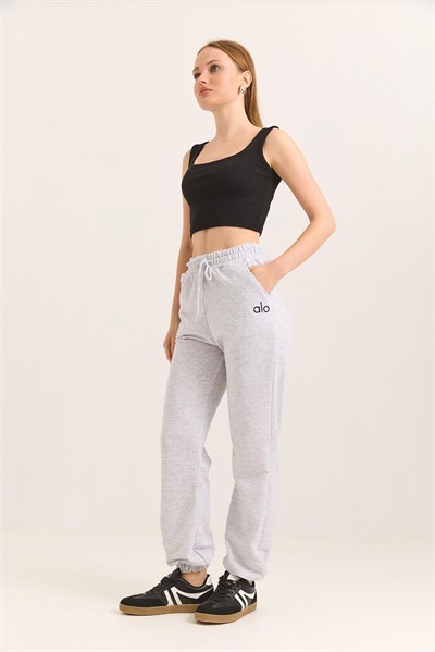 Gri Baskılı Beli Lastikli Pantolon