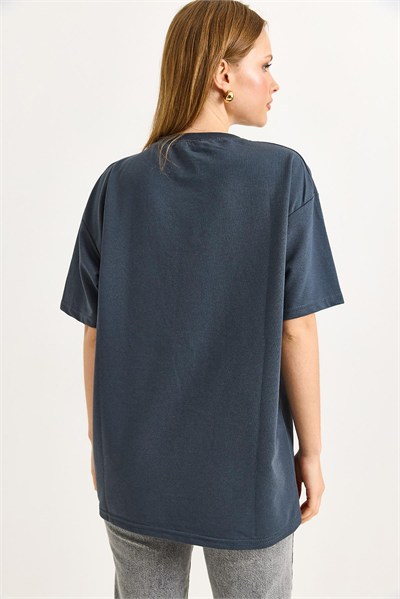 Füme Baskılı Oversize Tişört