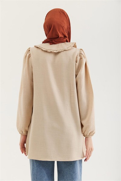 Krem Bebe Yaka Keten Tunik