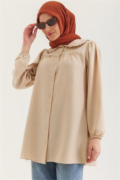 Krem Bebe Yaka Keten Tunik