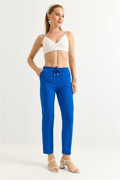 Saks Beli Lastikli Krep Pantolon