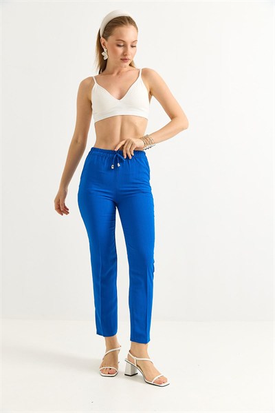 Saks Beli Lastikli Krep Pantolon