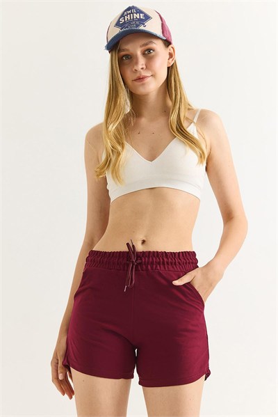 Bordo Beli Lastikli Fit Şort
