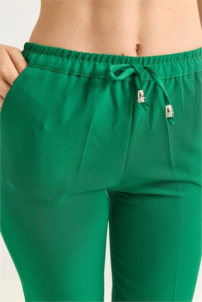Yeşil Beli Lastikli Krep Pantolon