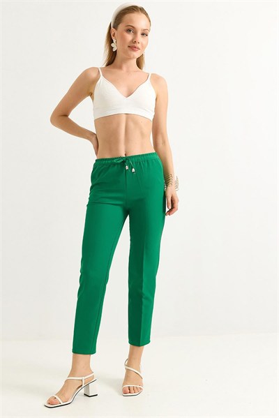 Yeşil Beli Lastikli Krep Pantolon