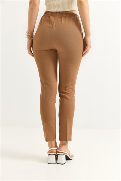 Camel Beli Lastikli Krep Pantolon