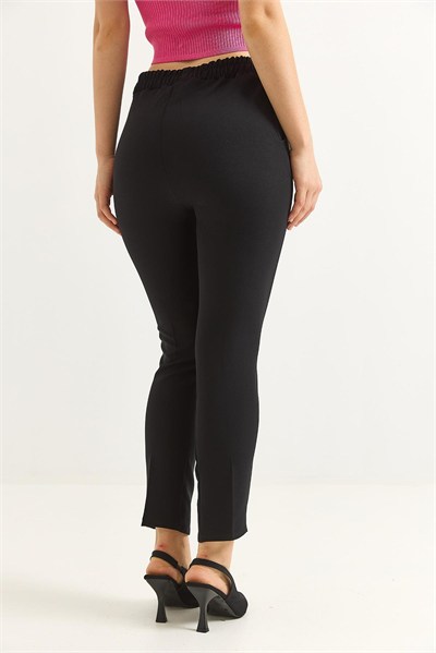 Siyah Beli Lastikli Krep Pantolon
