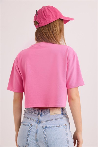 Pembe Bisiklet Yaka Crop Bluz