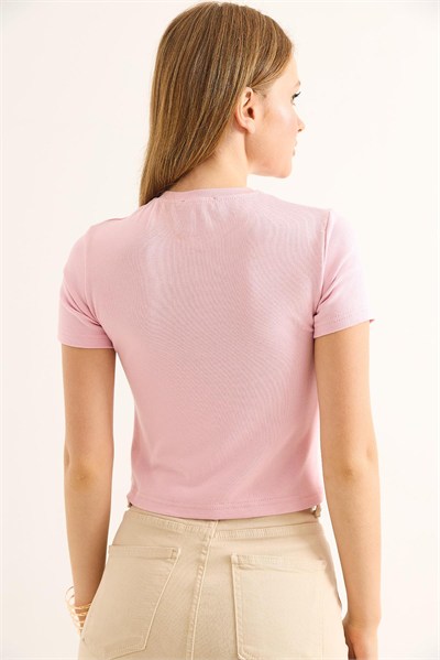 Pembe Bisiklet Yaka Crop Bluz