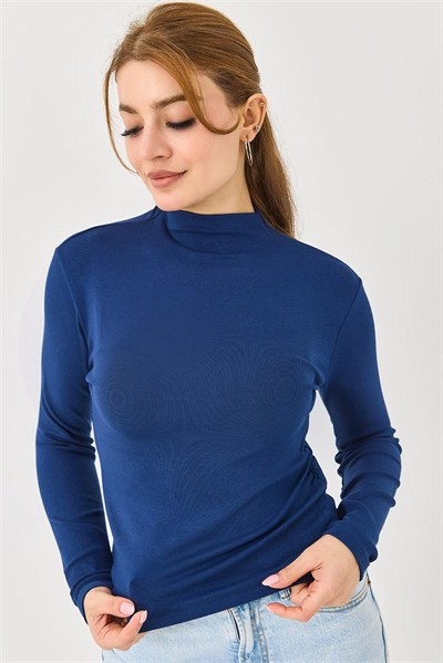 Saks Boğazlı Kaşmir Bluz