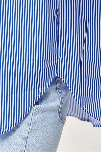 Mavi Çizgili Oversize Basic Gömlek