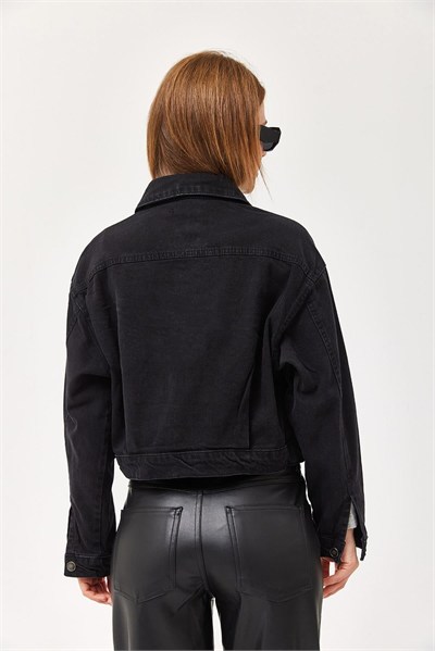 Siyah Crop Oversize Kot Ceket