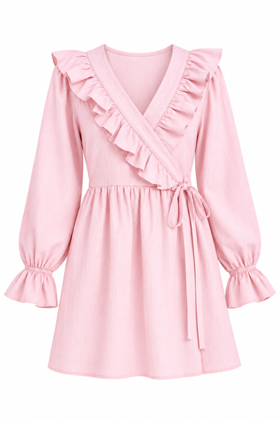 Pembe Fırfır Detaylı Bağlamalı Tunik