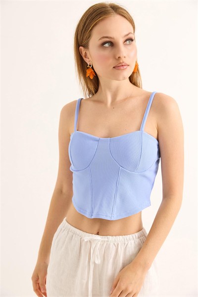 Mavi İp Askılı Crop Bluz