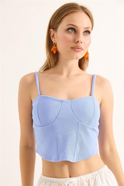 Mavi İp Askılı Crop Bluz