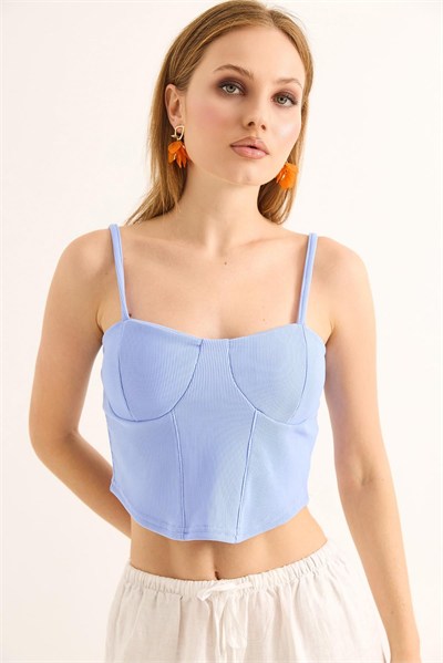 Mavi İp Askılı Crop Bluz
