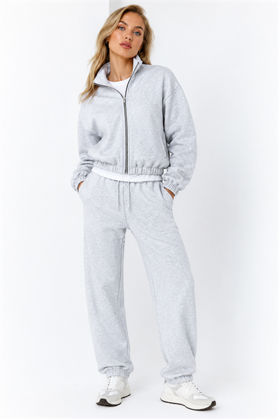 Gri Fermuarlı Oversize Takım