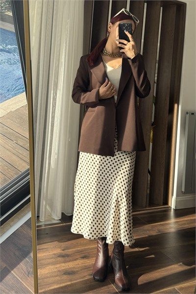 Kahverengi Kuşak Bağlamalı Blazer Ceket