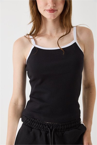 Siyah Askılı Kaşkorse Crop Bluz