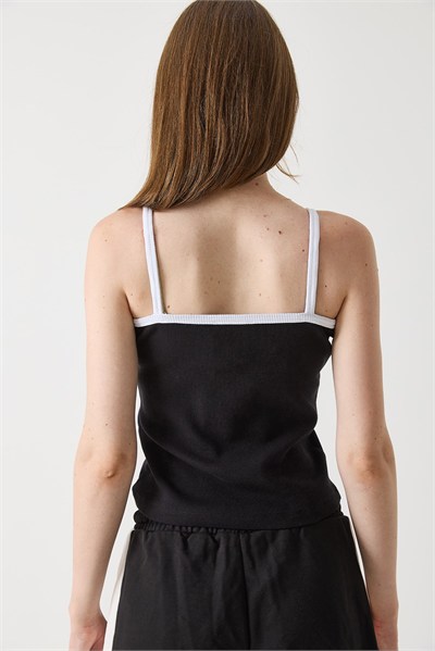 Siyah Askılı Kaşkorse Crop Bluz