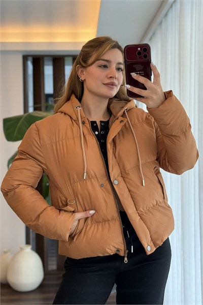 Taba Bağcıklı Kapüşonlu Mont
