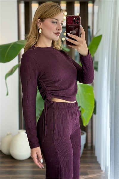 Bordo Bağlama Detaylı Fitilli Takım