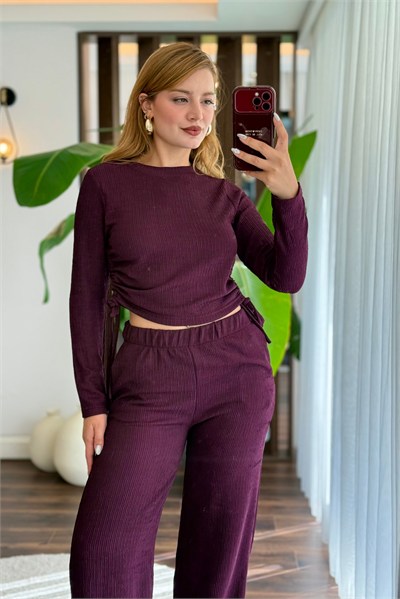 Bordo Bağlama Detaylı Fitilli Takım