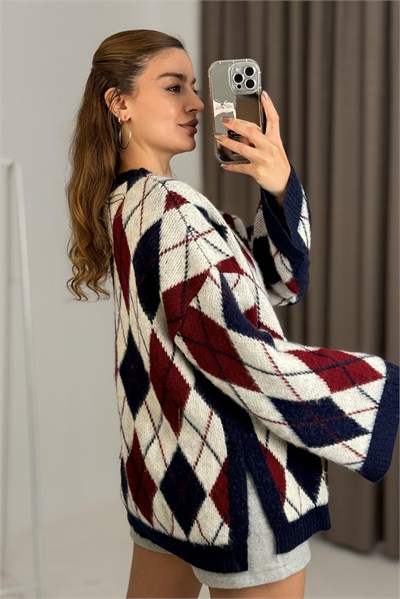 Lacivert Baklava Desen Oversize Kazak