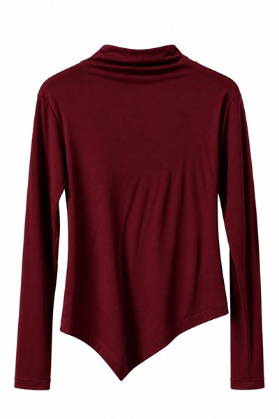 Bordo Balıkçı Yaka Asimetrik Bluz