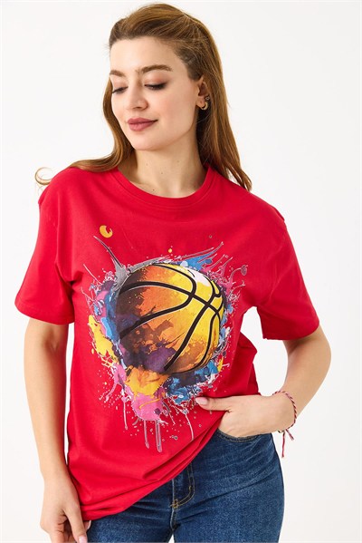 Kırmızı Basketbol Baskılı Tişört
