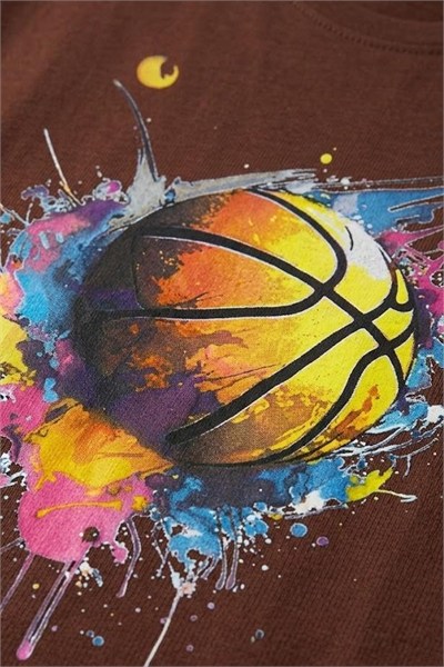 Kahverengi Basketbol Baskılı Tişört