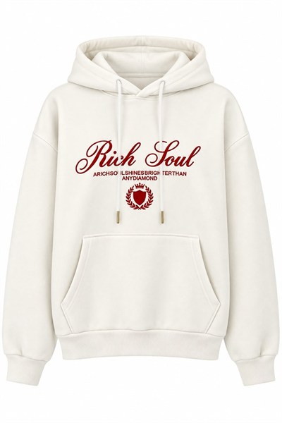 Beyaz Baskılı Oversize Kapüşonlu Sweatshirt