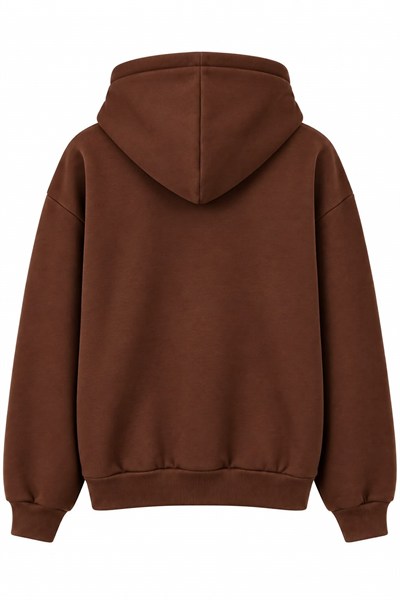 Kahverengi Baskılı Oversize Kapüşonlu Sweatshirt