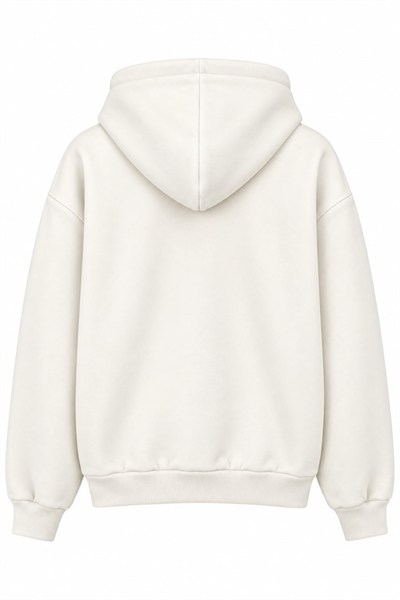Beyaz Baskılı Oversize Kapüşonlu Sweatshirt