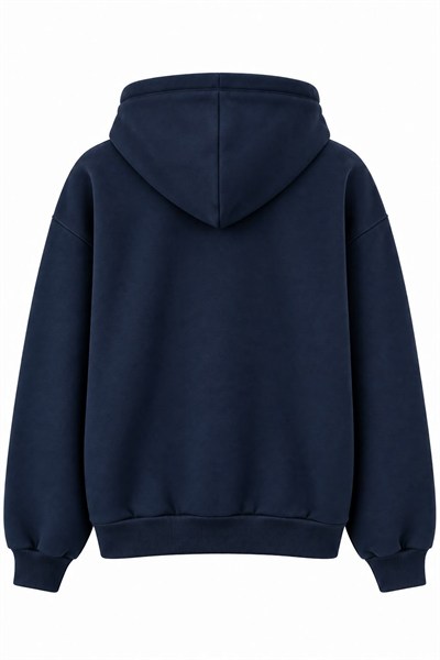 Lacivert Baskılı Oversize Kapüşonlu Sweatshirt
