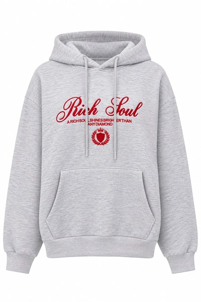 Gri Baskılı Oversize Kapüşonlu Sweatshirt