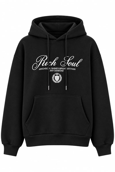 Siyah Baskılı Oversize Kapüşonlu Sweatshirt