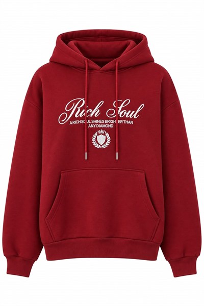 Bordo Baskılı Oversize Kapüşonlu Sweatshirt