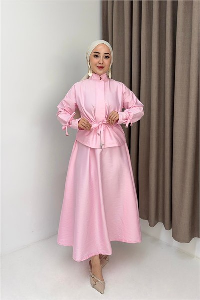 Pembe Beli Büzgülü Etekli Takım